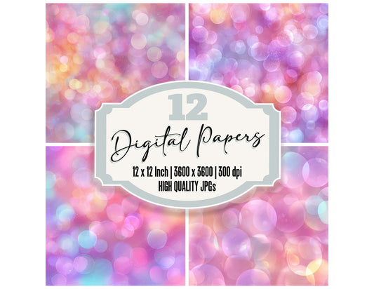 Pastel Bokeh Lights digital paper pack designed for background pages in junk journaling and paper craft projects