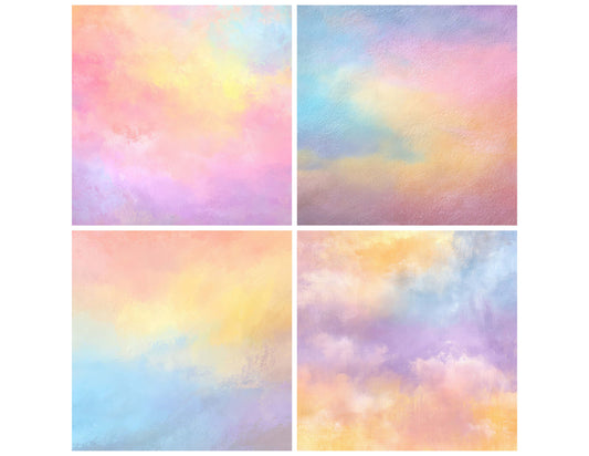 Preview layout showing Pastel Glow Gradient papers arranged as background pages for junk journals and mixed media crafts