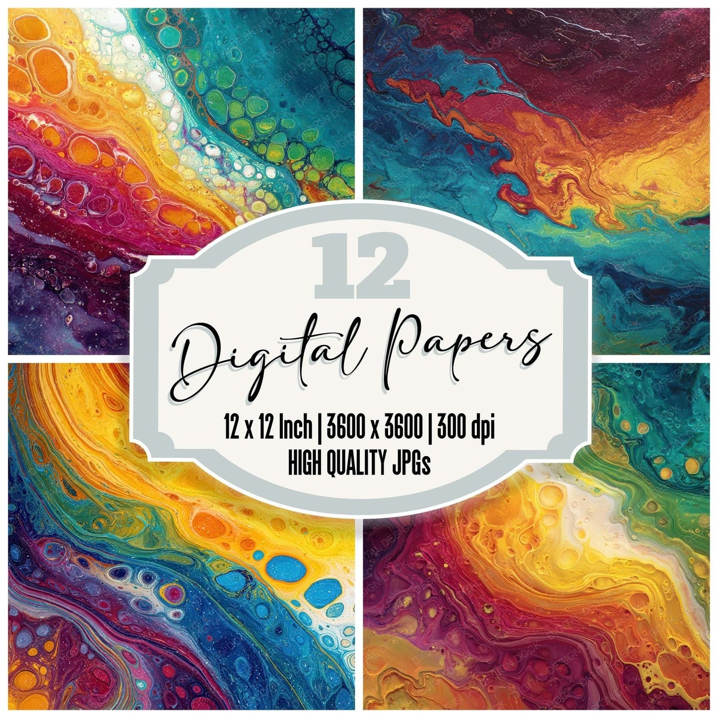 Rainbow Acrylic Pour Digital Paper Pack (DDD008348)