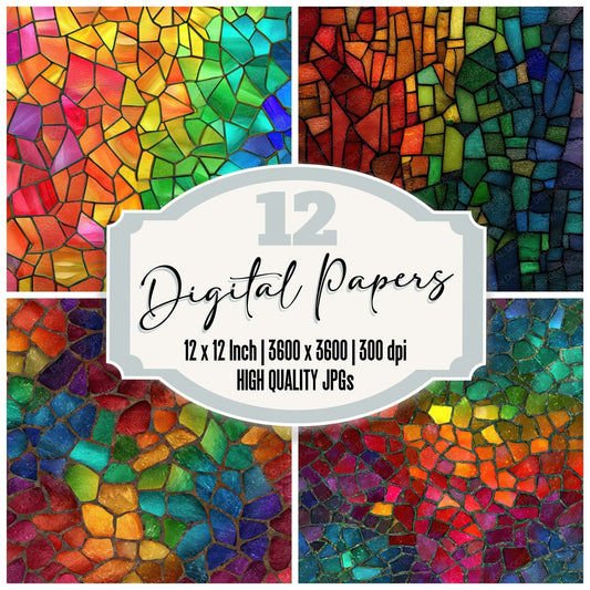 Rainbow Glass Mosaic Digital Paper Pack (DDD008353)