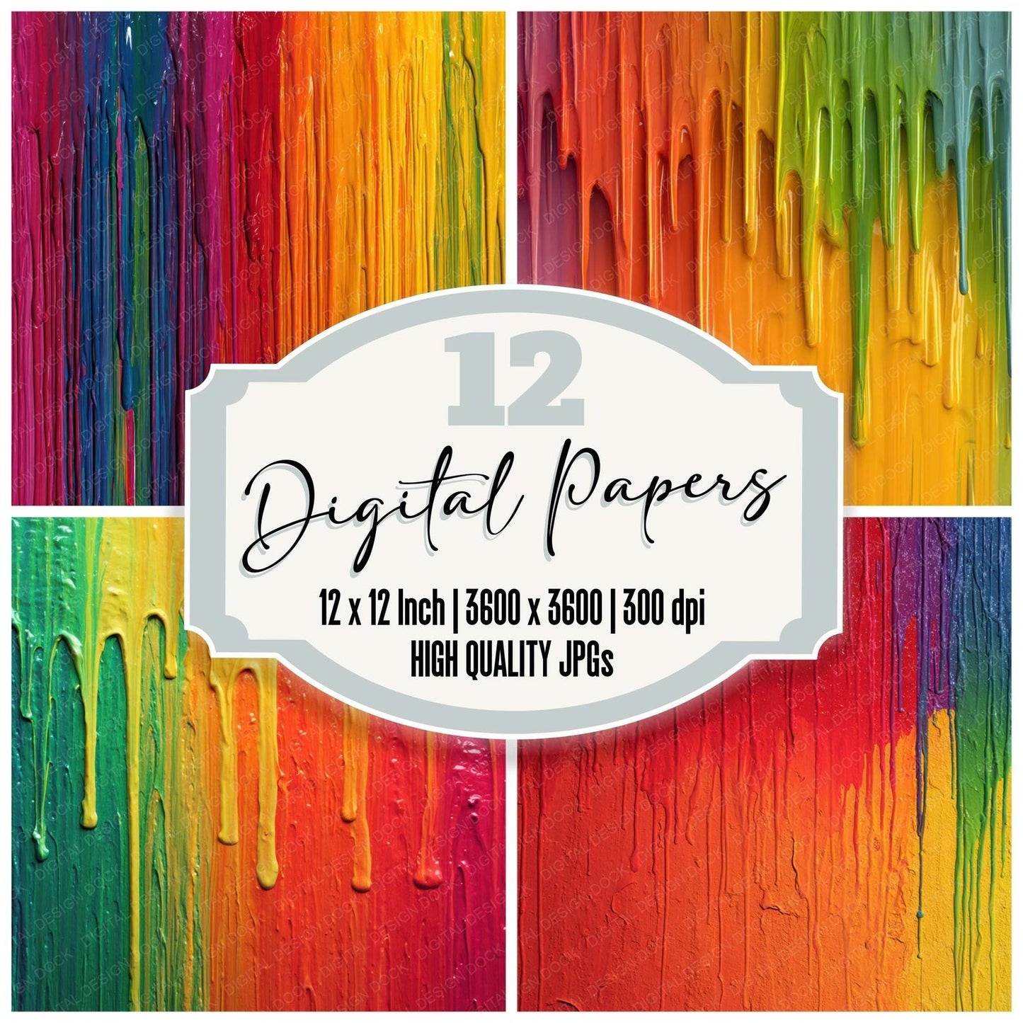 Rainbow Paint Drips Digital Paper Pack (DDD008358)