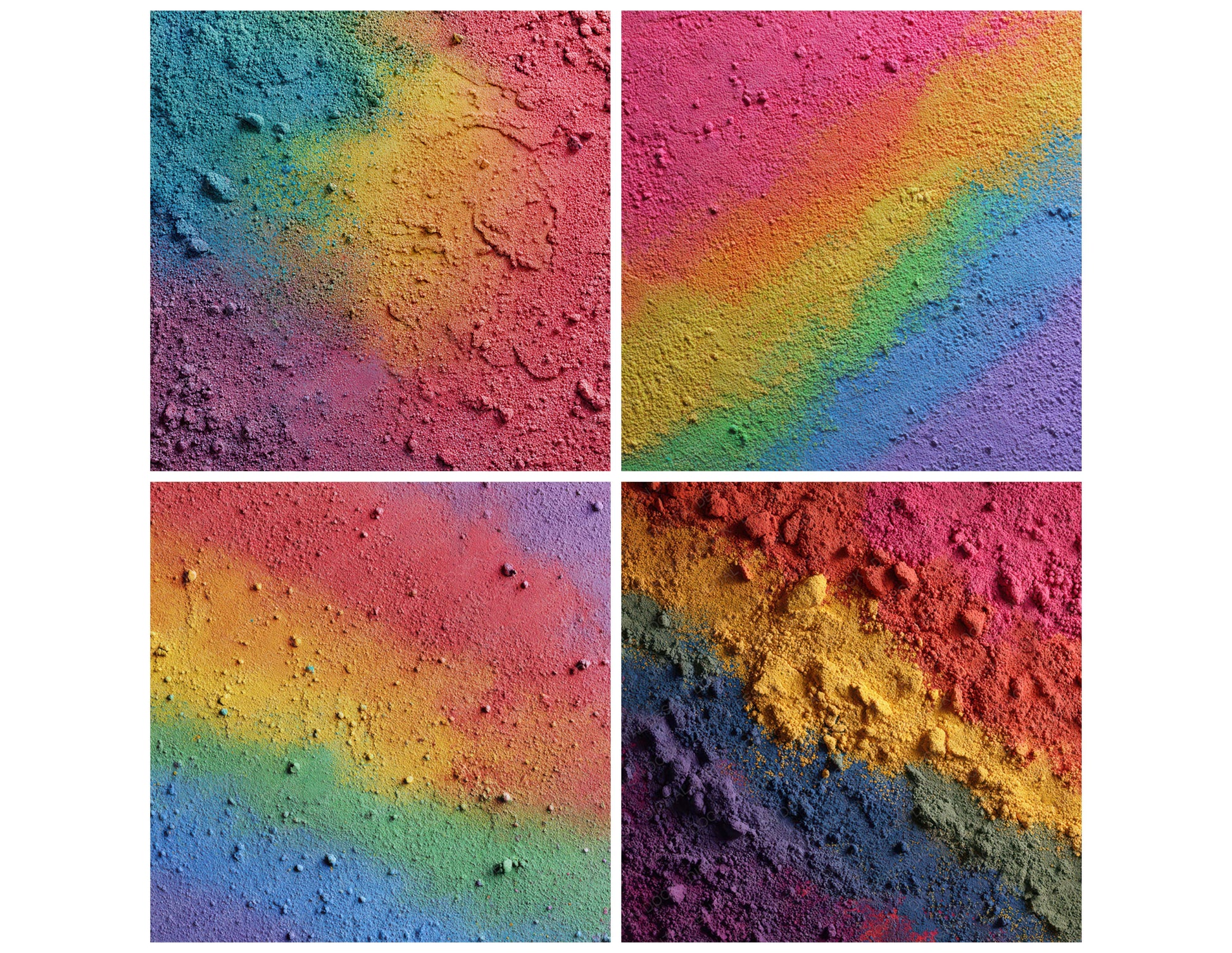 Close view of Rainbow Powder Texture background papers highlighting collage composition and cohesive colour tones