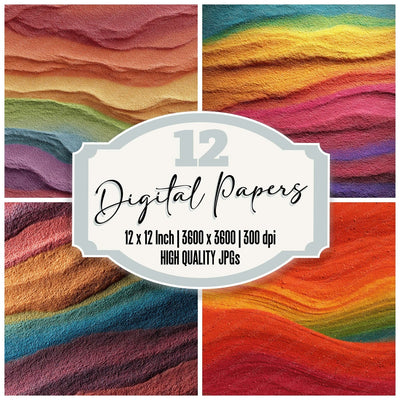 Rainbow Sand Texture digital paper pack cover showing four of the 12 papers