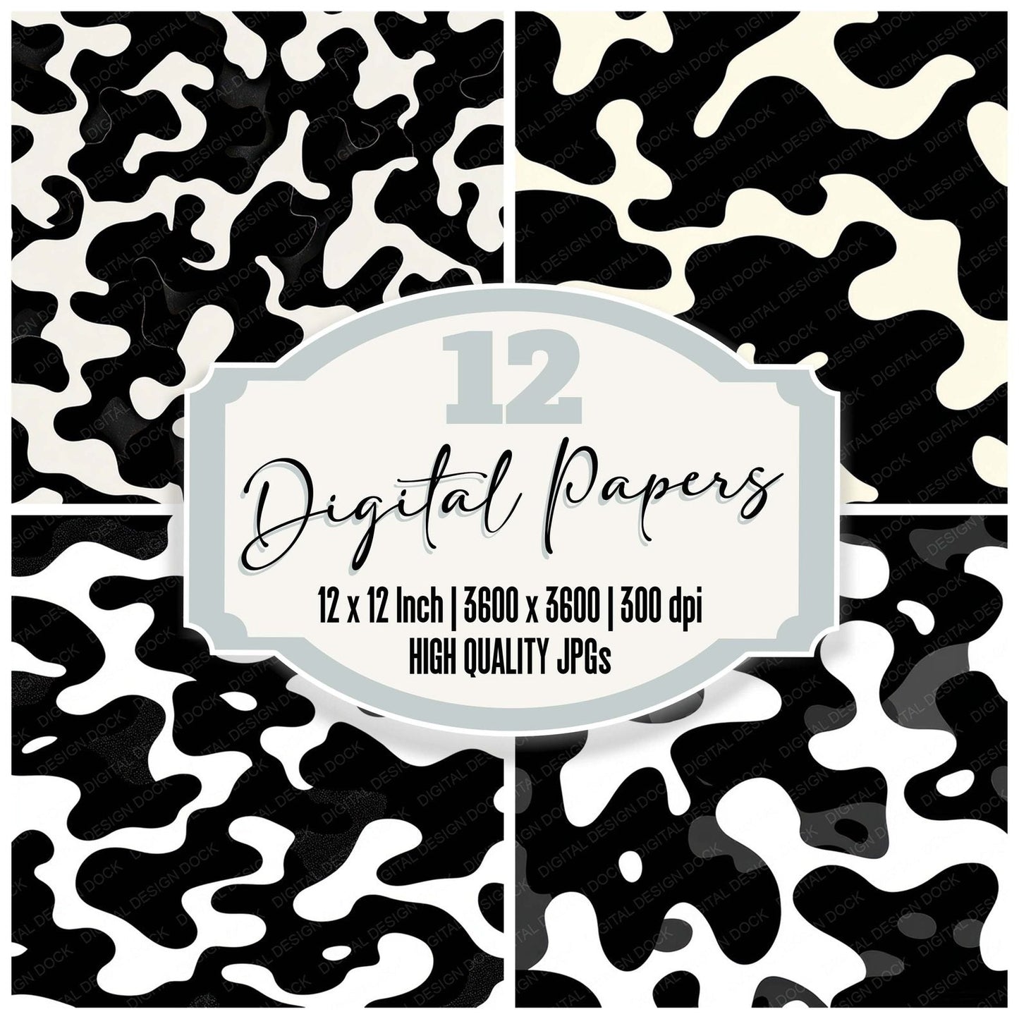 Black White Camo Pattern Digital Paper Pack (DDD008368)