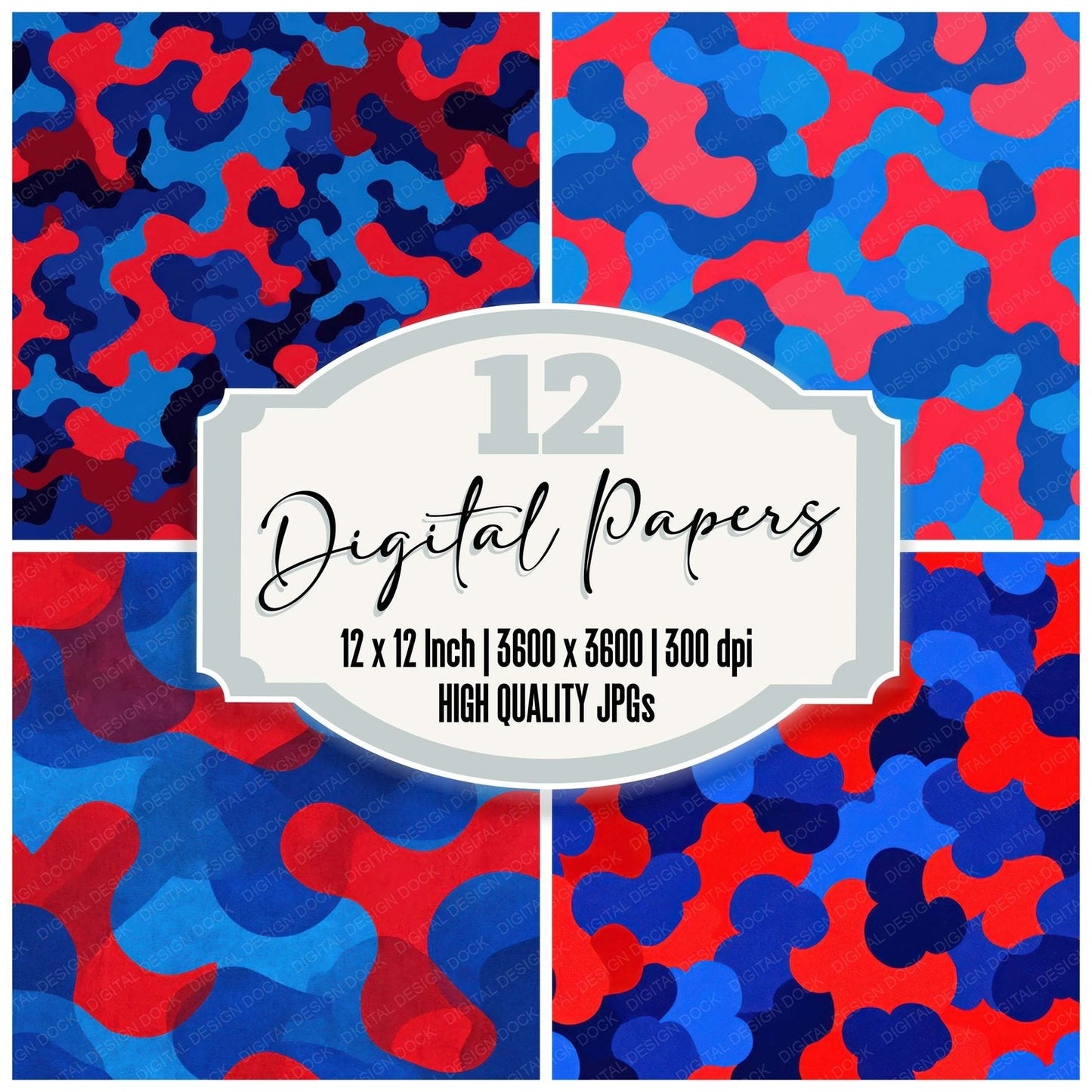 Blue Red Camo Pattern Digital Paper Pack (DDD008369)