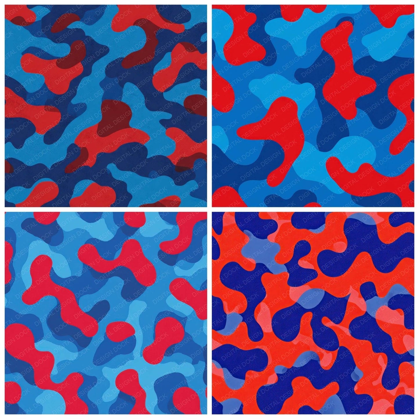 Blue Red Camo Pattern Digital Paper Pack (DDD008369)