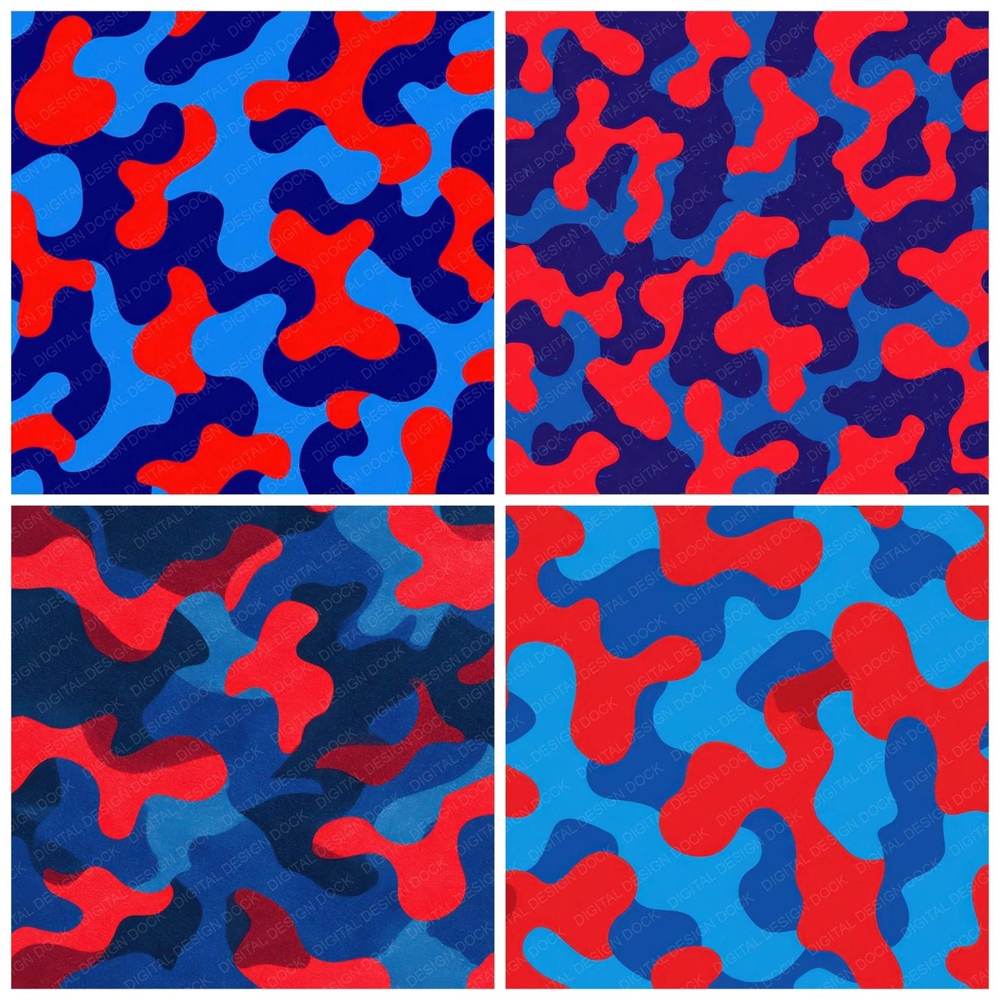 Blue Red Camo Pattern Digital Paper Pack (DDD008369)