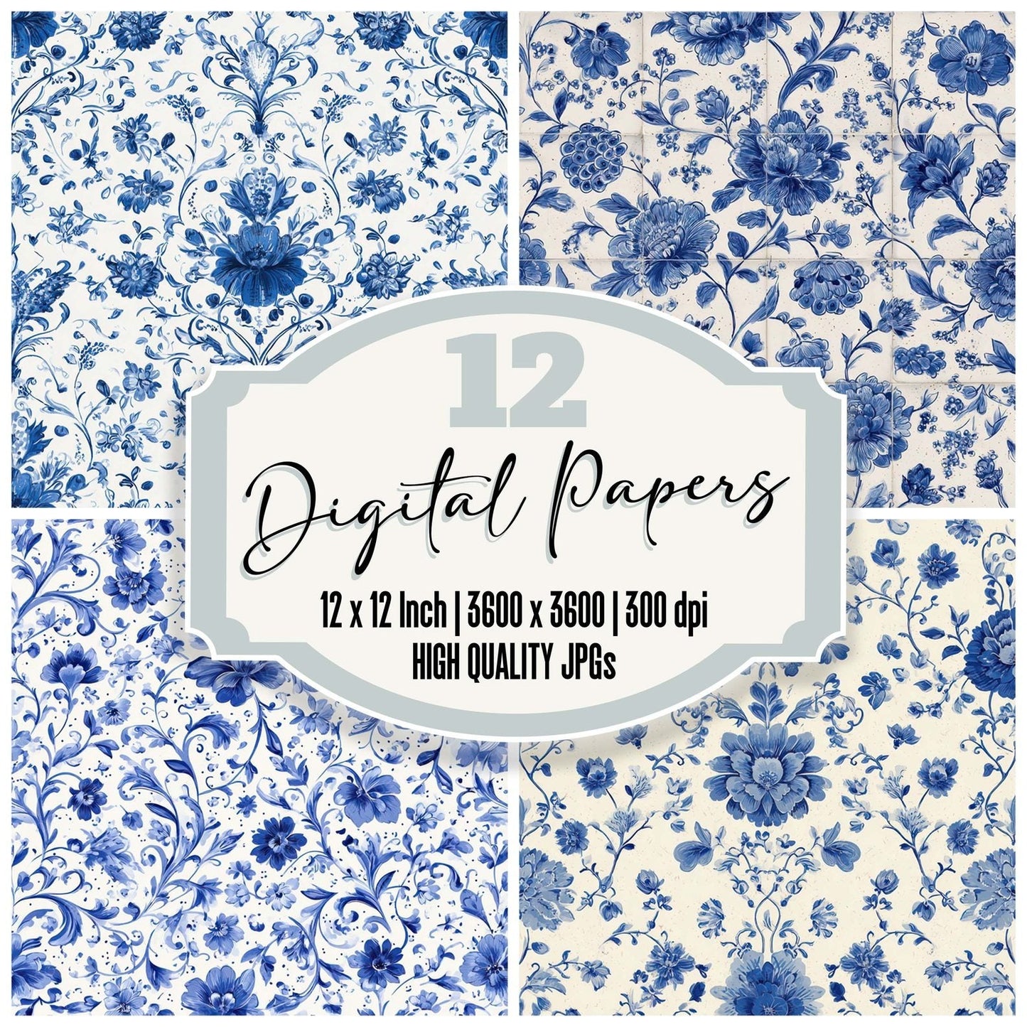 Delft Floral Tile Digital Paper Pack (DDD008370)