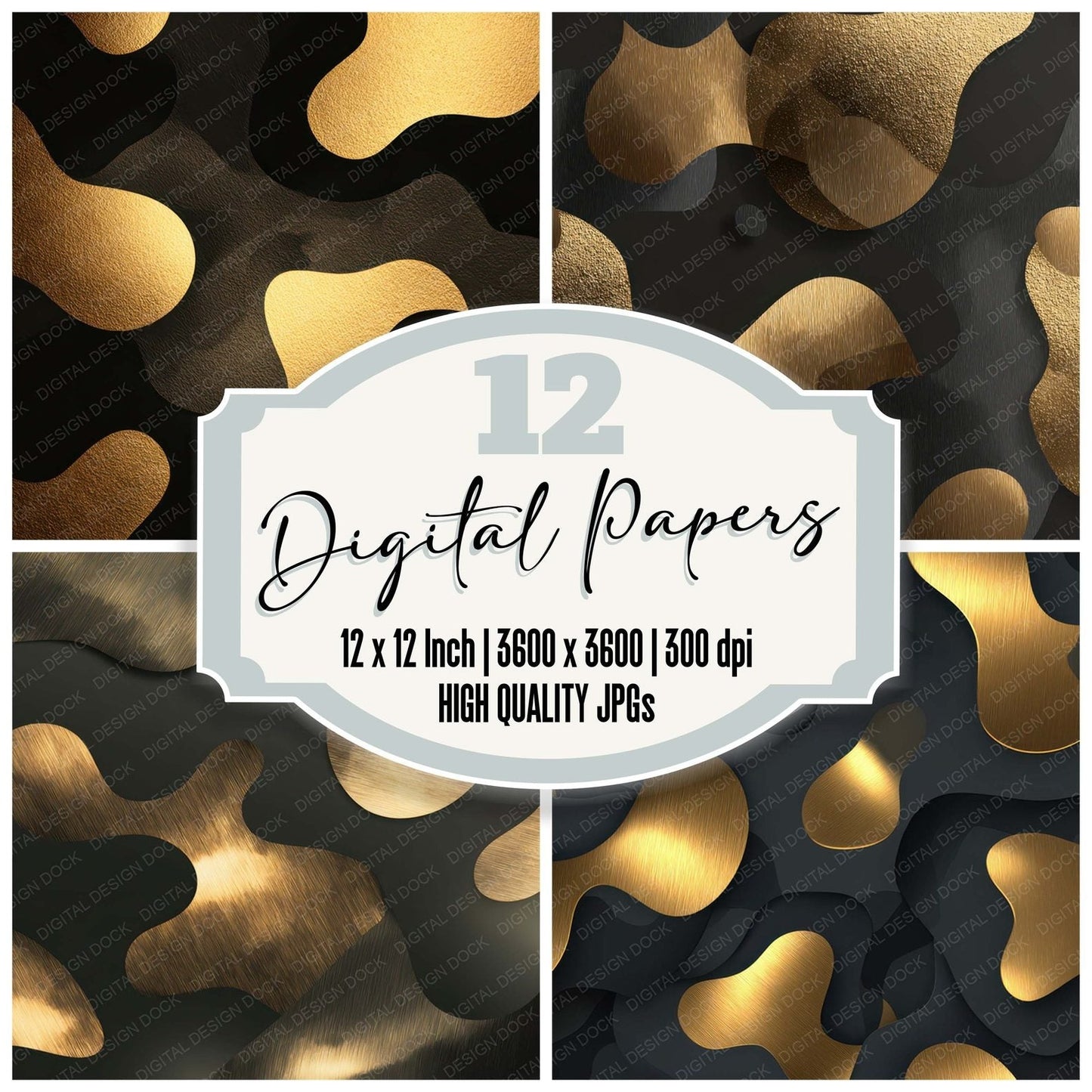Gold Charcoal Camo Pattern Digital Paper Pack (DDD008372)