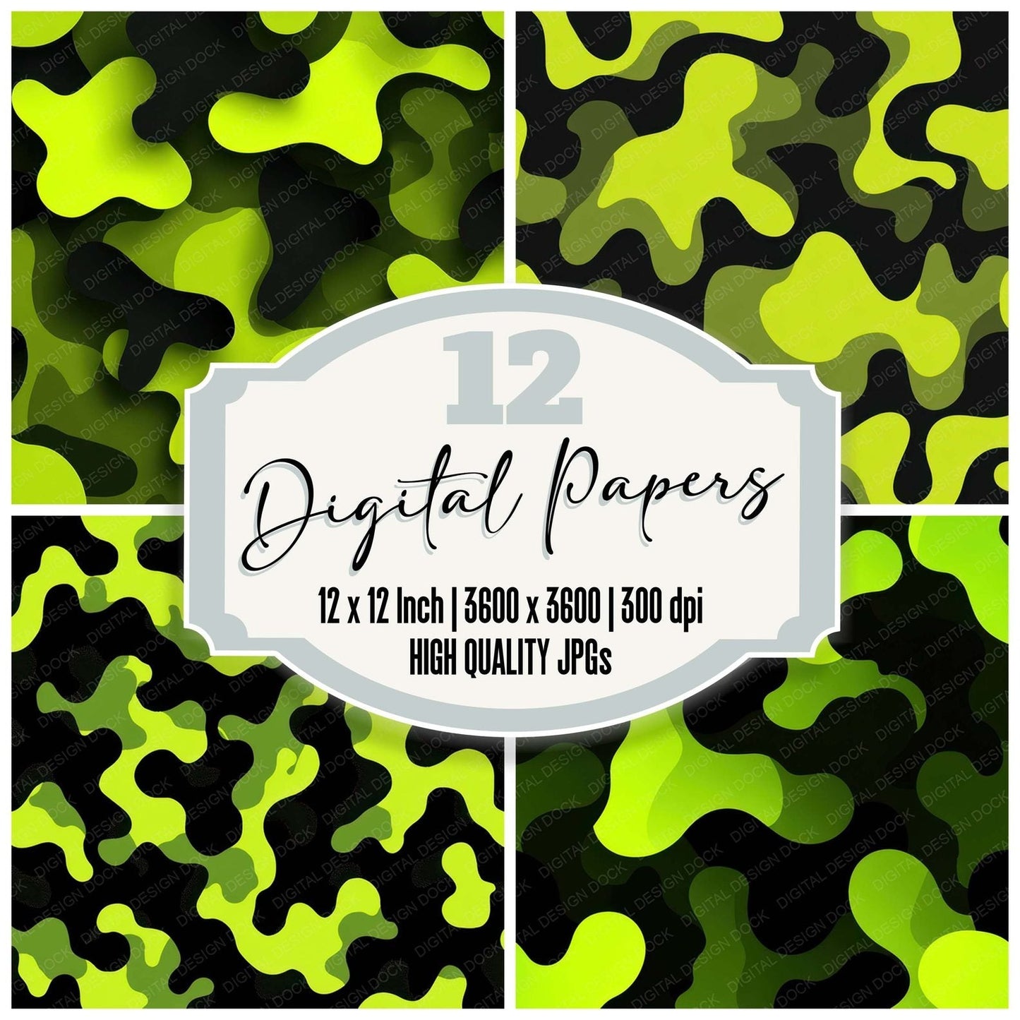 Lime Black Camo Pattern Digital Paper Pack (DDD008373)