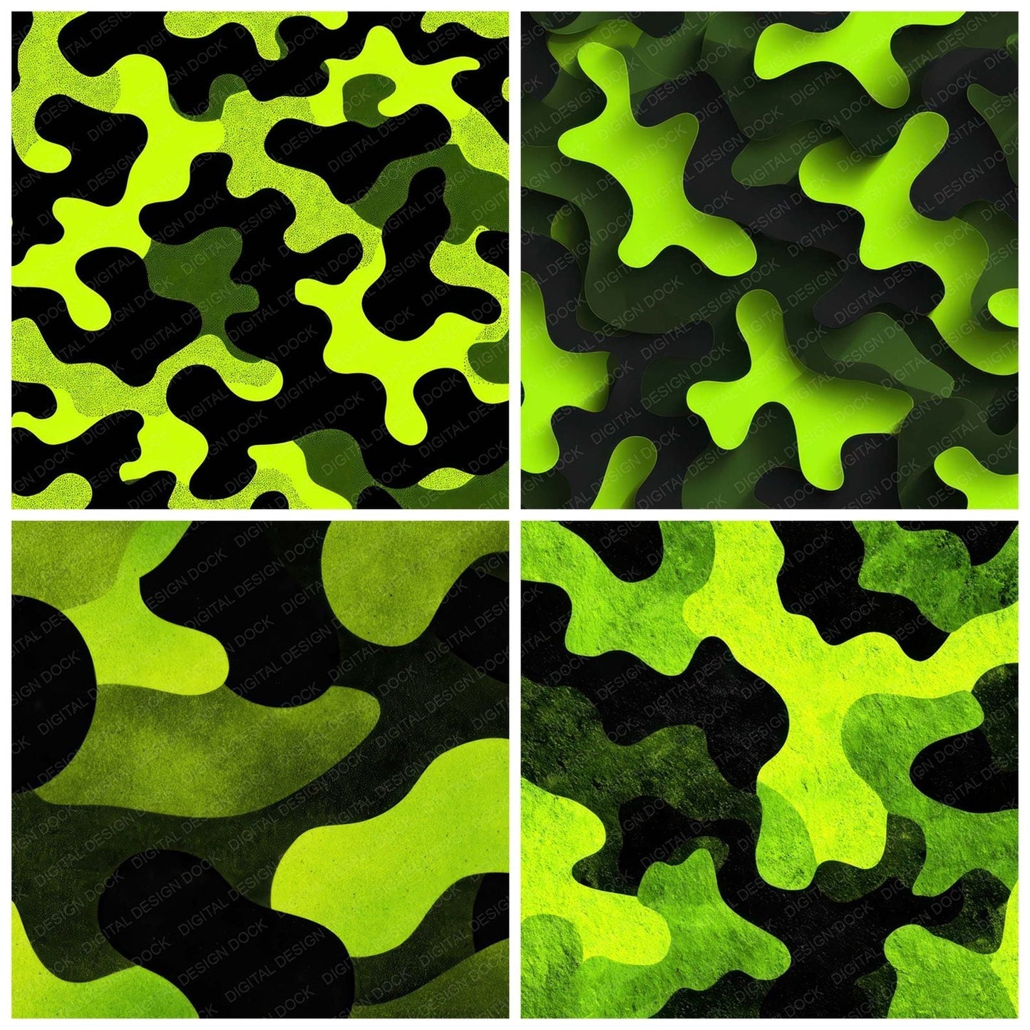 Lime Black Camo Pattern Digital Paper Pack (DDD008373)