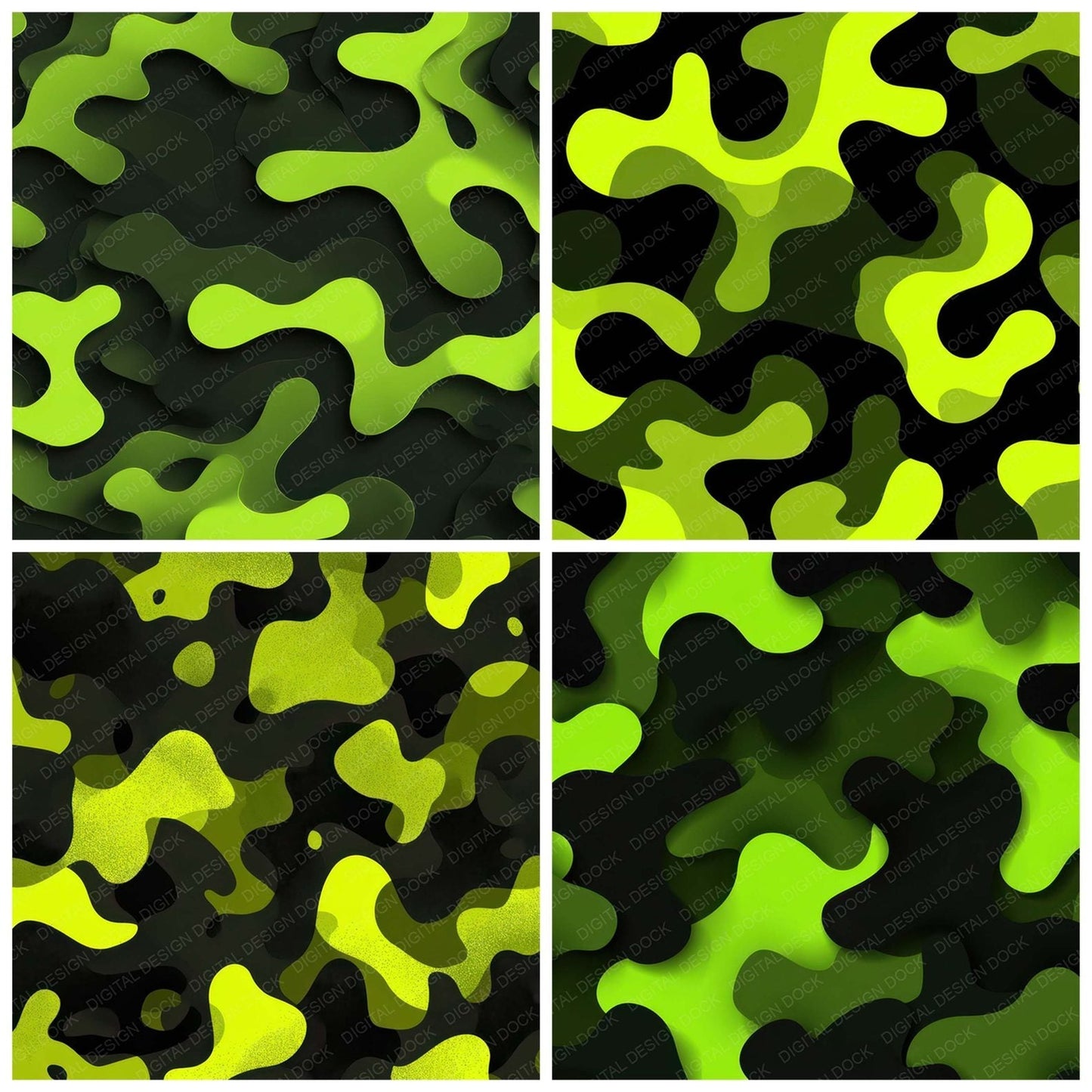 Lime Black Camo Pattern Digital Paper Pack (DDD008373)