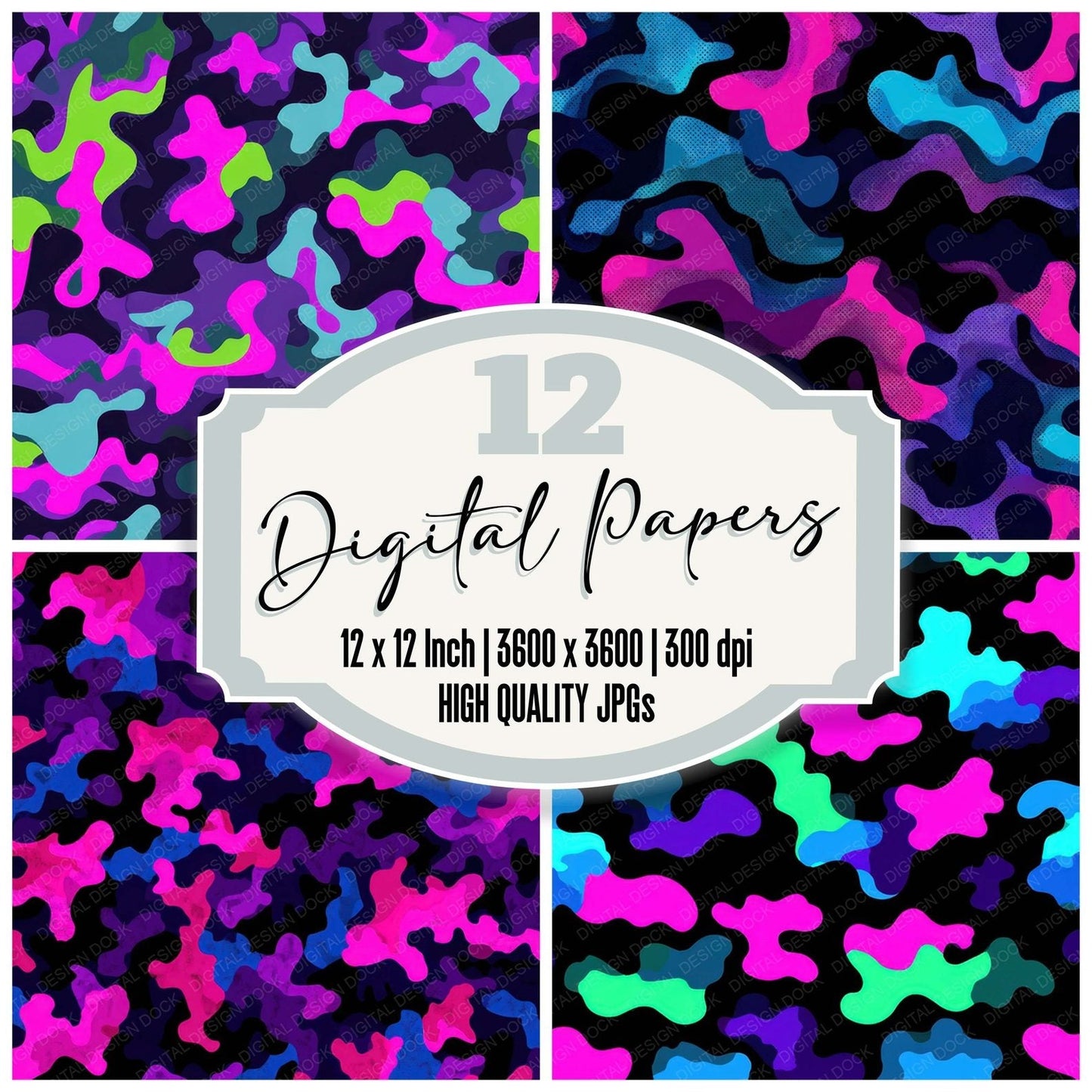 Neon Camo Pattern Digital Paper Pack (DDD008374)