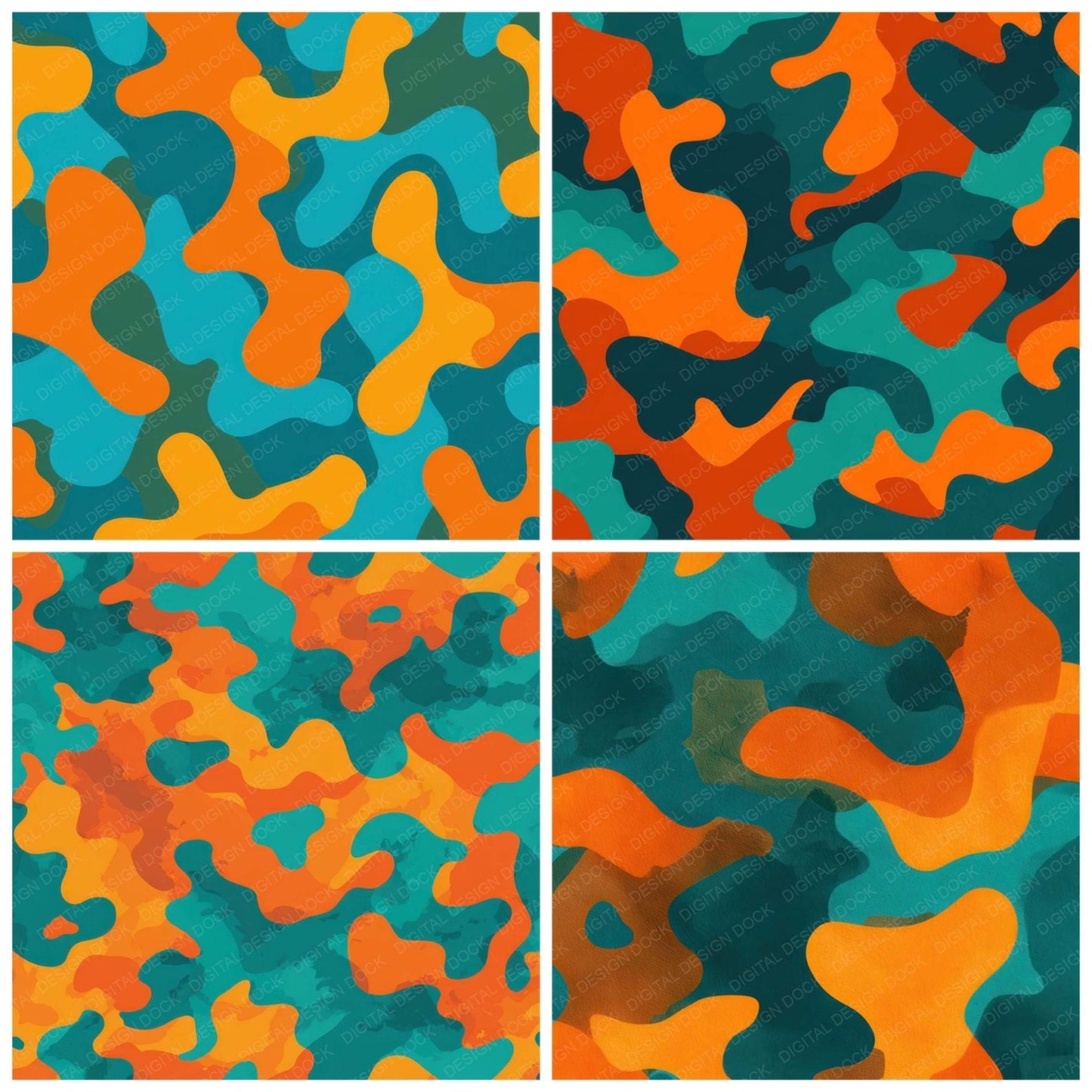 Orange Teal Camo Pattern Digital Paper Pack (DDD008375)