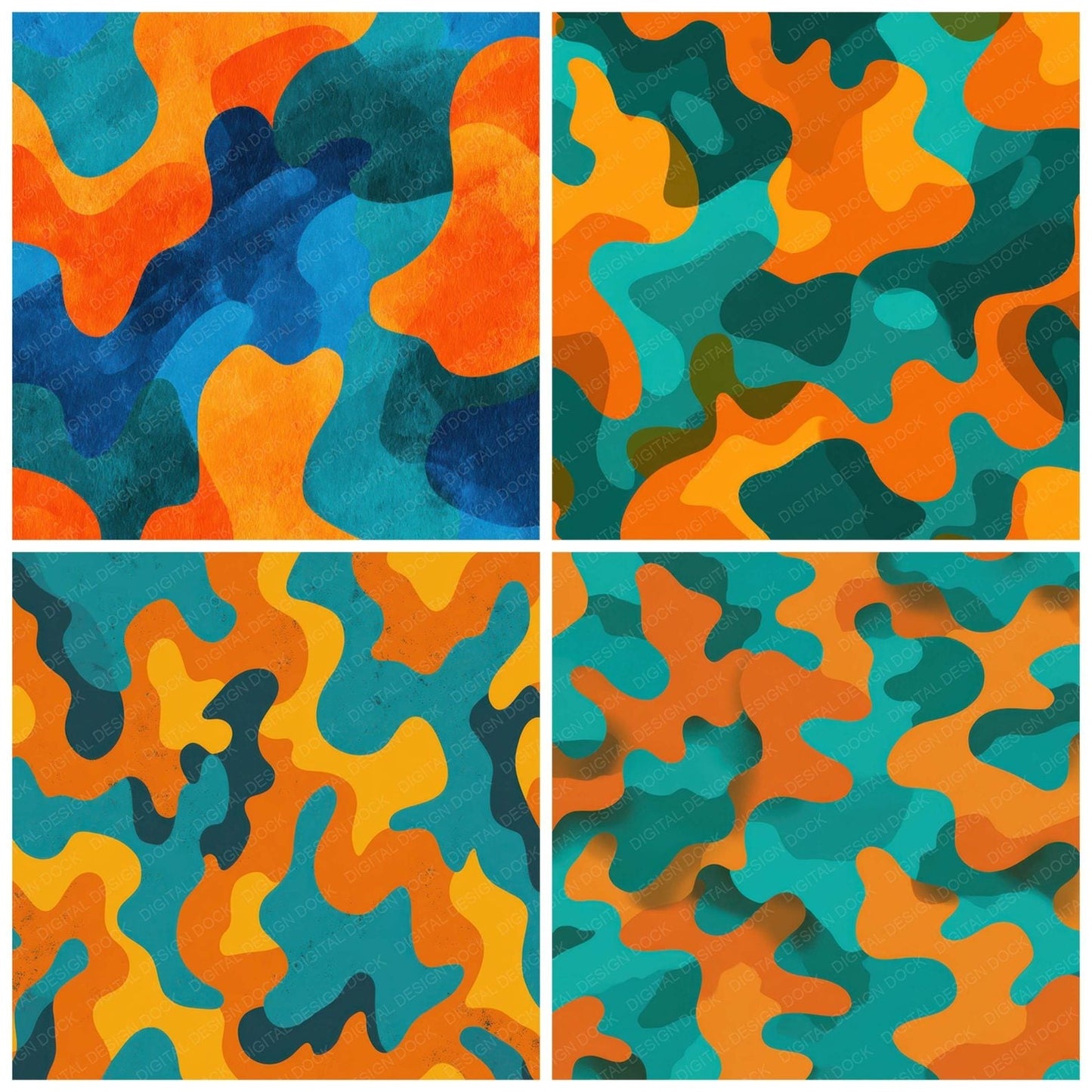 Orange Teal Camo Pattern Digital Paper Pack (DDD008375)
