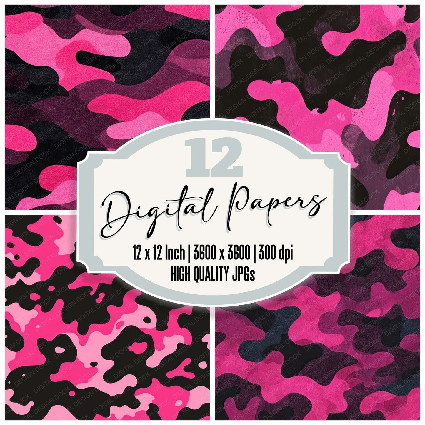 Pink Black Camo Pattern Digital Paper Pack (DDD008377)
