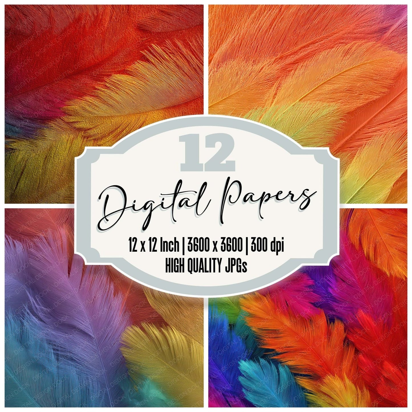 Rainbow Feather Texture Digital Paper Pack (DDD008380)
