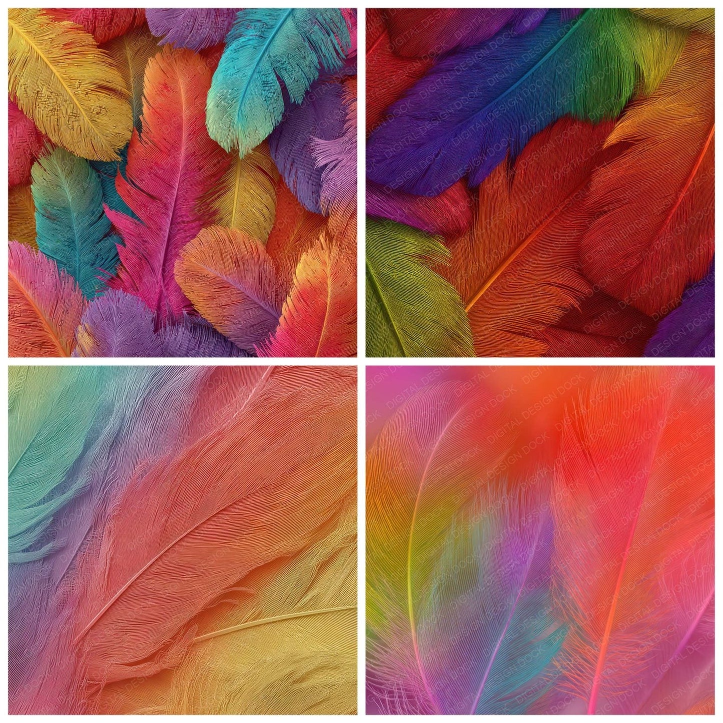 Rainbow Feather Texture Digital Paper Pack (DDD008380)