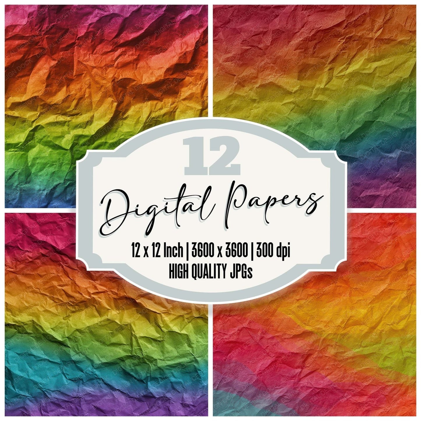 Rainbow Tissue Paper Digital Paper Pack (DDD008384)