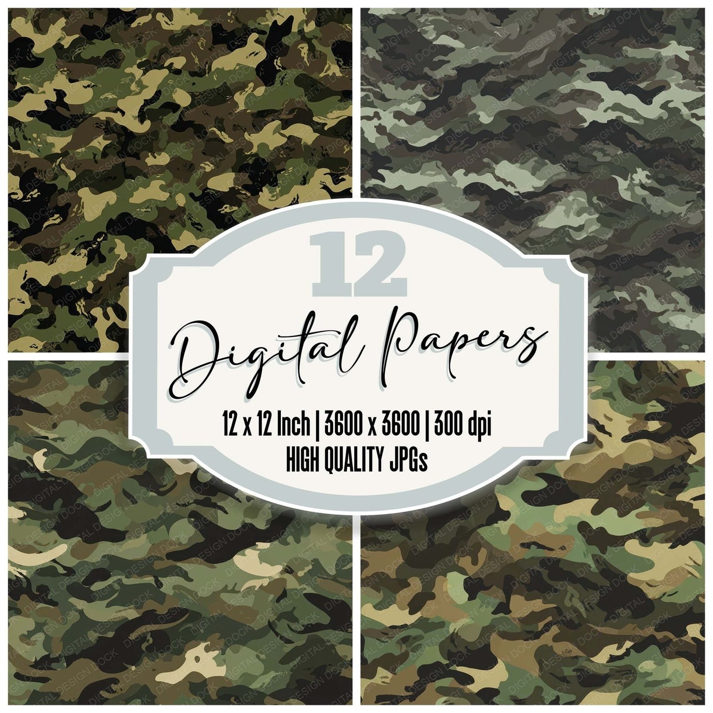 Woodland Camo Pattern Digital Paper Pack (DDD008387)