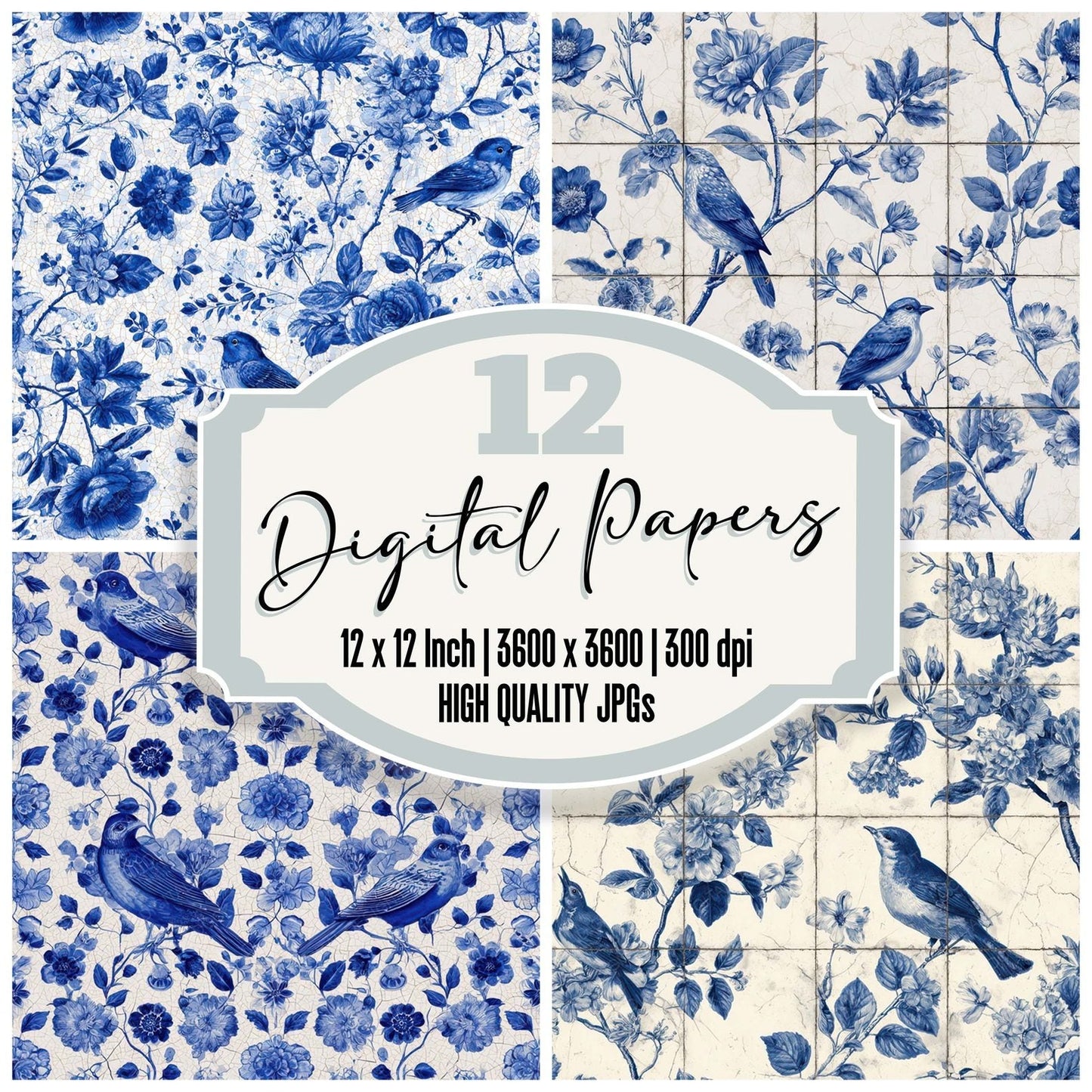 Delft Bird Pattern Digital Paper Pack (DDD008389)