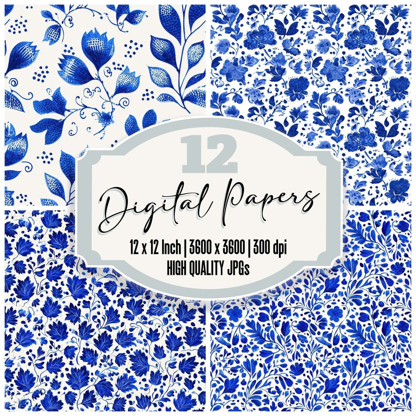 Delft Blue Ornament Digital Paper Pack (DDD008390)