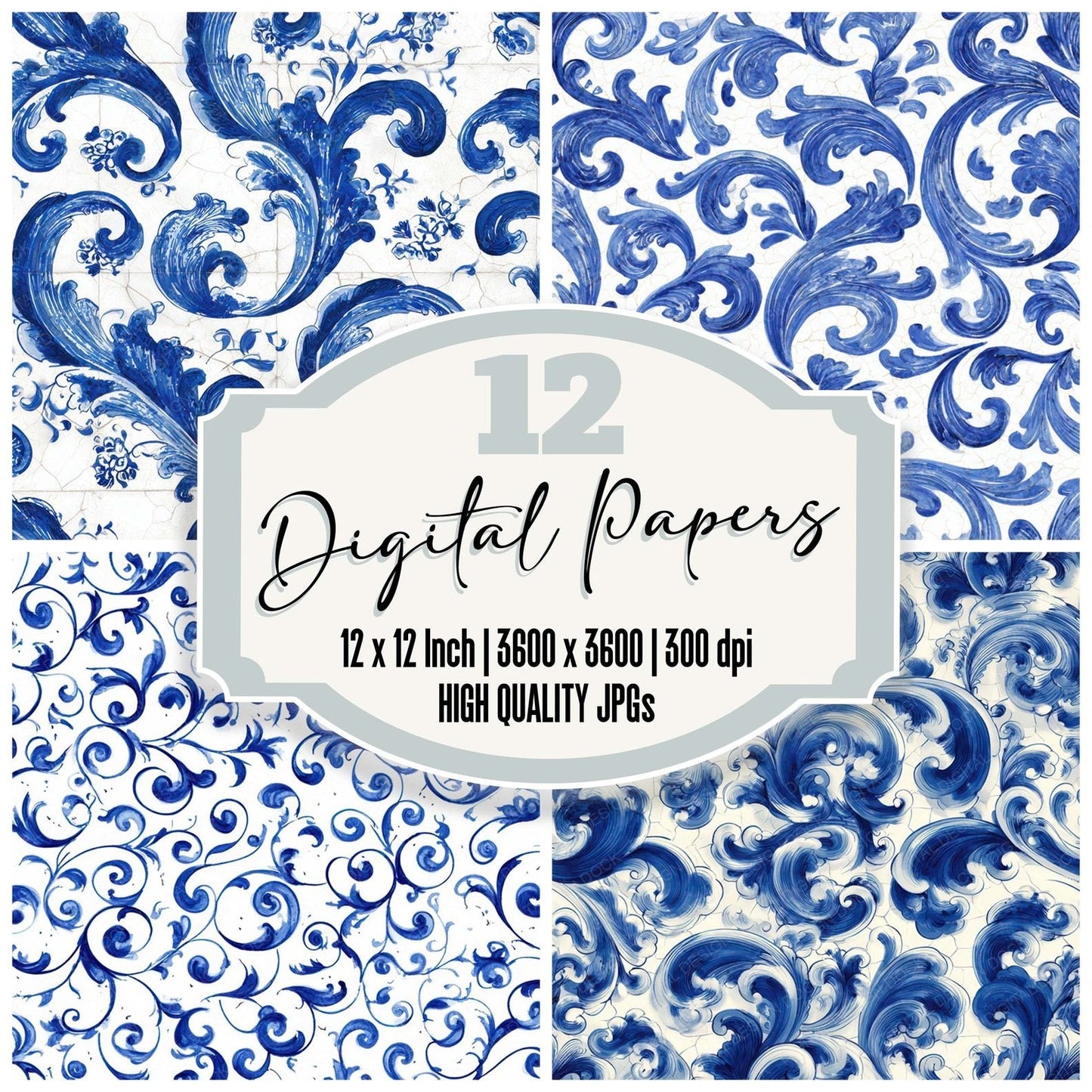 Delft Scroll Pattern Digital Paper Pack (DDD008393)