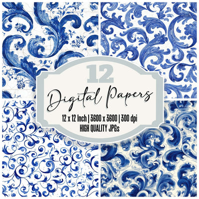 Delft Scroll Pattern Digital Paper Pack (DDD008393)