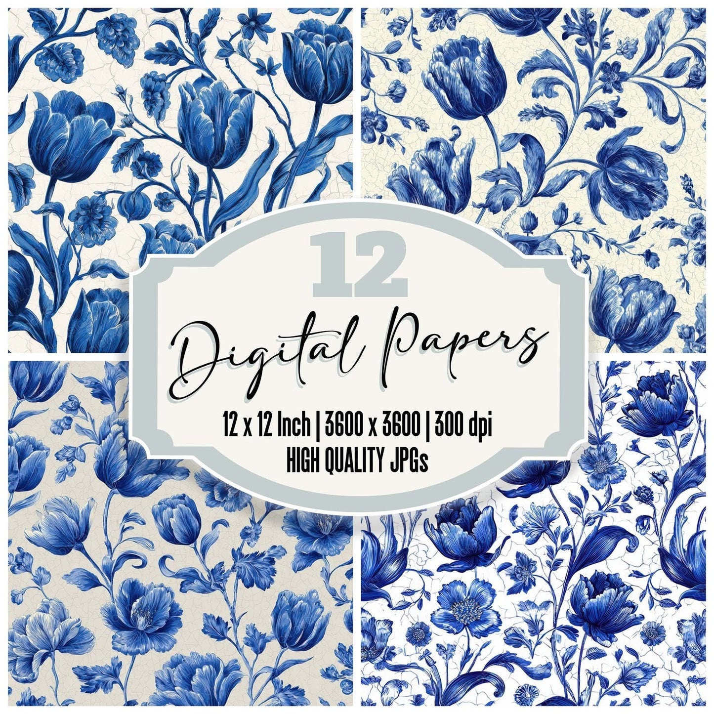 Delft Tulip Pattern Digital Paper Pack (DDD008395)