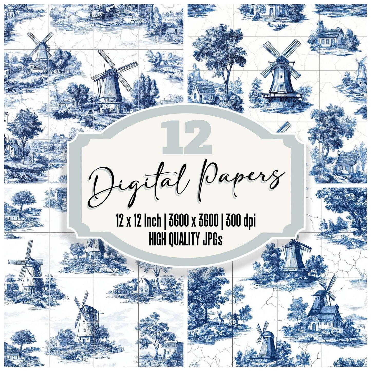 Delft Windmill Tiles Digital Paper Pack (DDD008396)