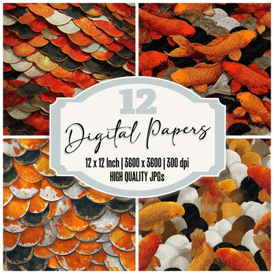 Koi Scale Texture digital paper pack cover showing four of the 12 papers