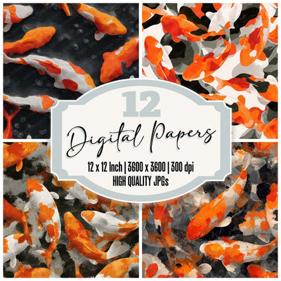 Koi Skin Pattern digital paper pack cover showing four of the 12 papers