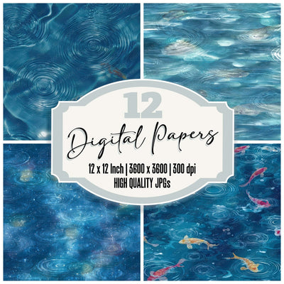 Koi Water Ripples digital paper pack cover showing four of the 12 papers