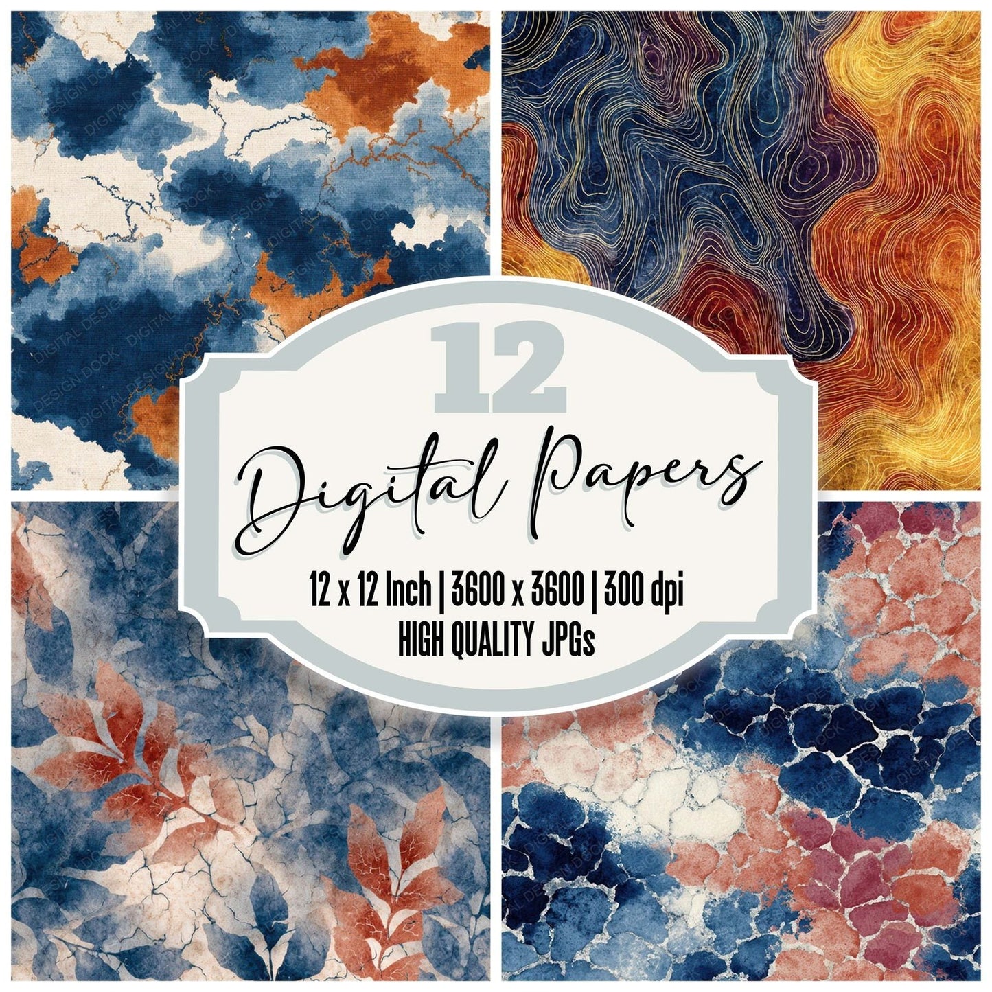 Batik Wax Dye Texture Digital Paper Pack (DDD008408)