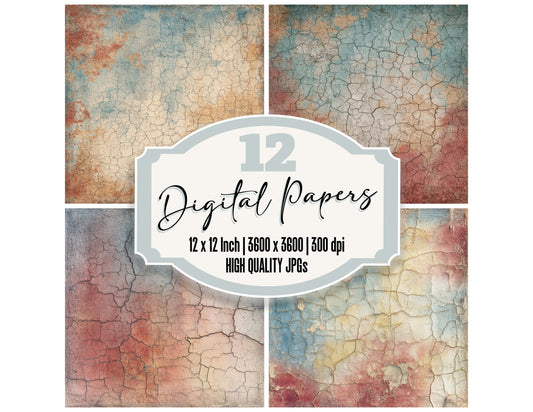 Cracked Tempera Texture digital paper pack designed for background pages in junk journaling and paper craft projects