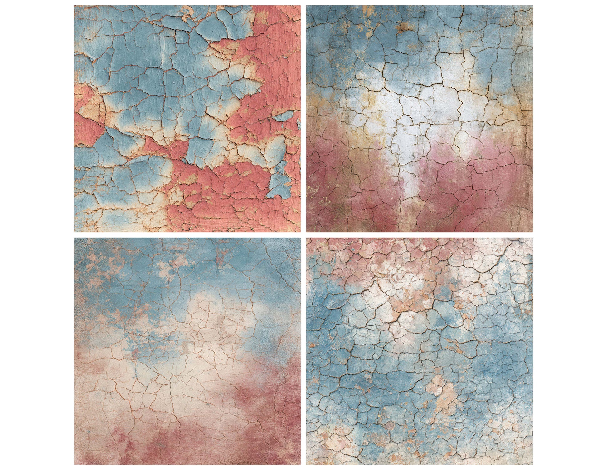 Close view of Cracked Tempera Texture background papers highlighting collage composition and cohesive colour tones