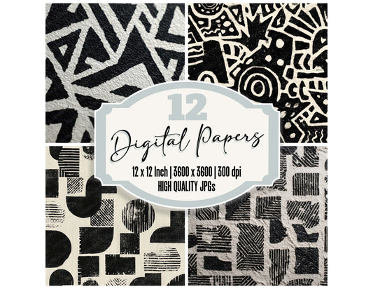Linocut Print Texture digital paper pack designed for background pages in junk journaling and paper craft projects