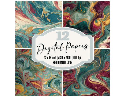Marbled Texture digital paper pack designed for background pages in junk journaling and paper craft projects