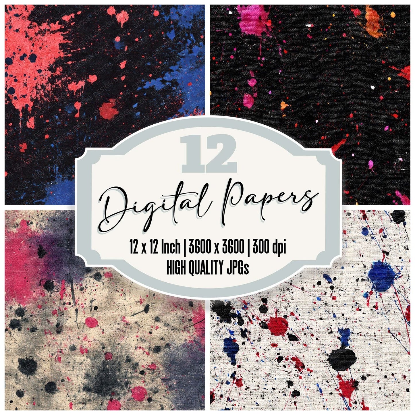 Paint Splatter Canvas Digital Paper Pack (DDD008421)