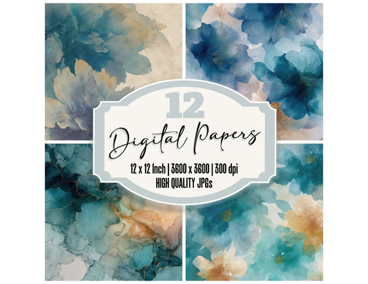 Watercolor Bloom Texture digital paper pack designed for background pages in junk journaling and paper craft projects
