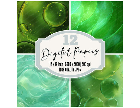 Green Glass Texture digital paper pack designed for background pages in junk journaling and paper craft projects