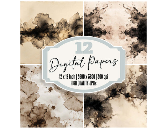 Ink Blot Texture digital paper pack designed for background pages in junk journaling and paper craft projects