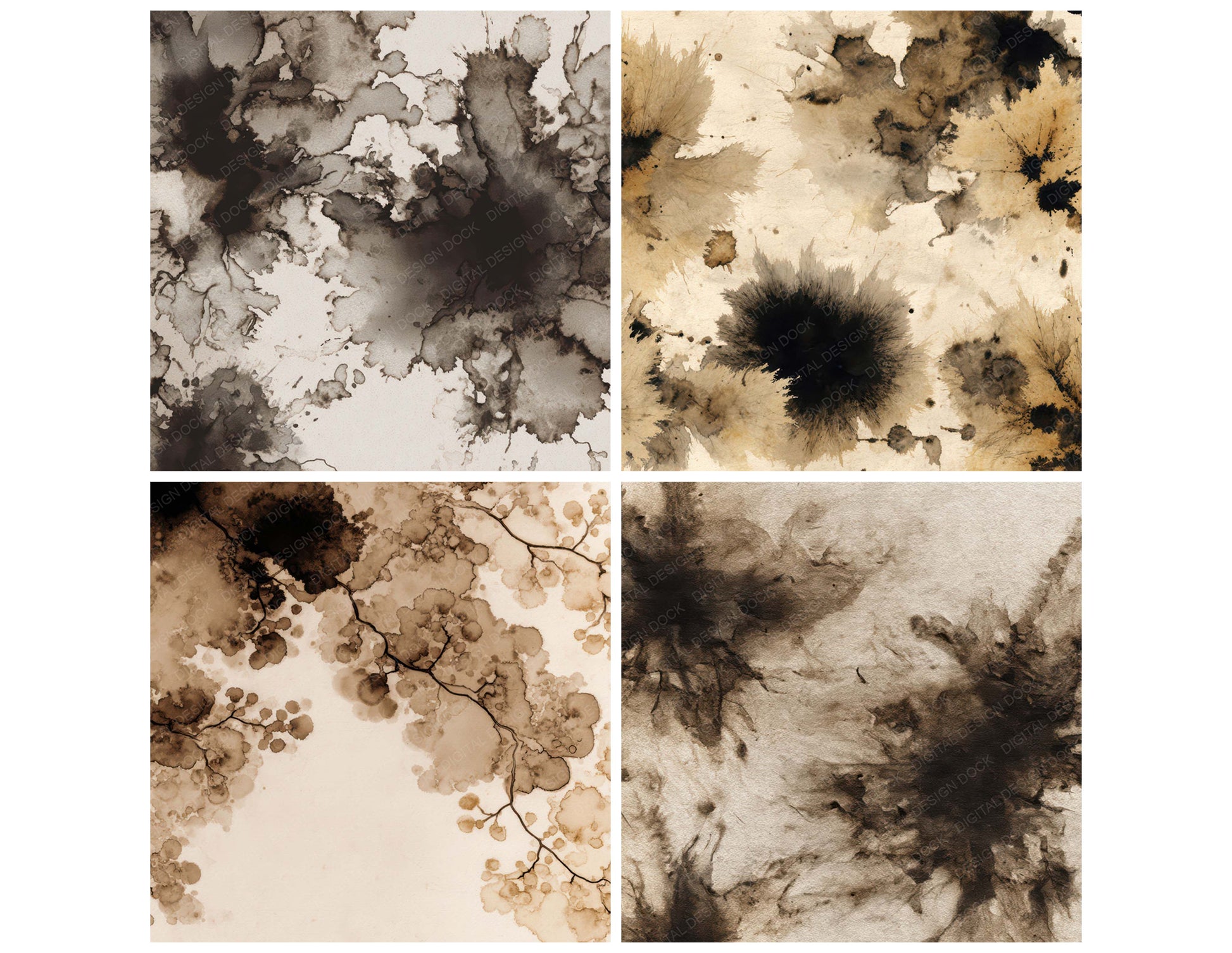 Close view of Ink Blot Texture background papers highlighting collage composition and cohesive colour tones