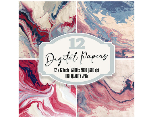 Ink Marbling Texture digital paper pack designed for background pages in junk journaling and paper craft projects
