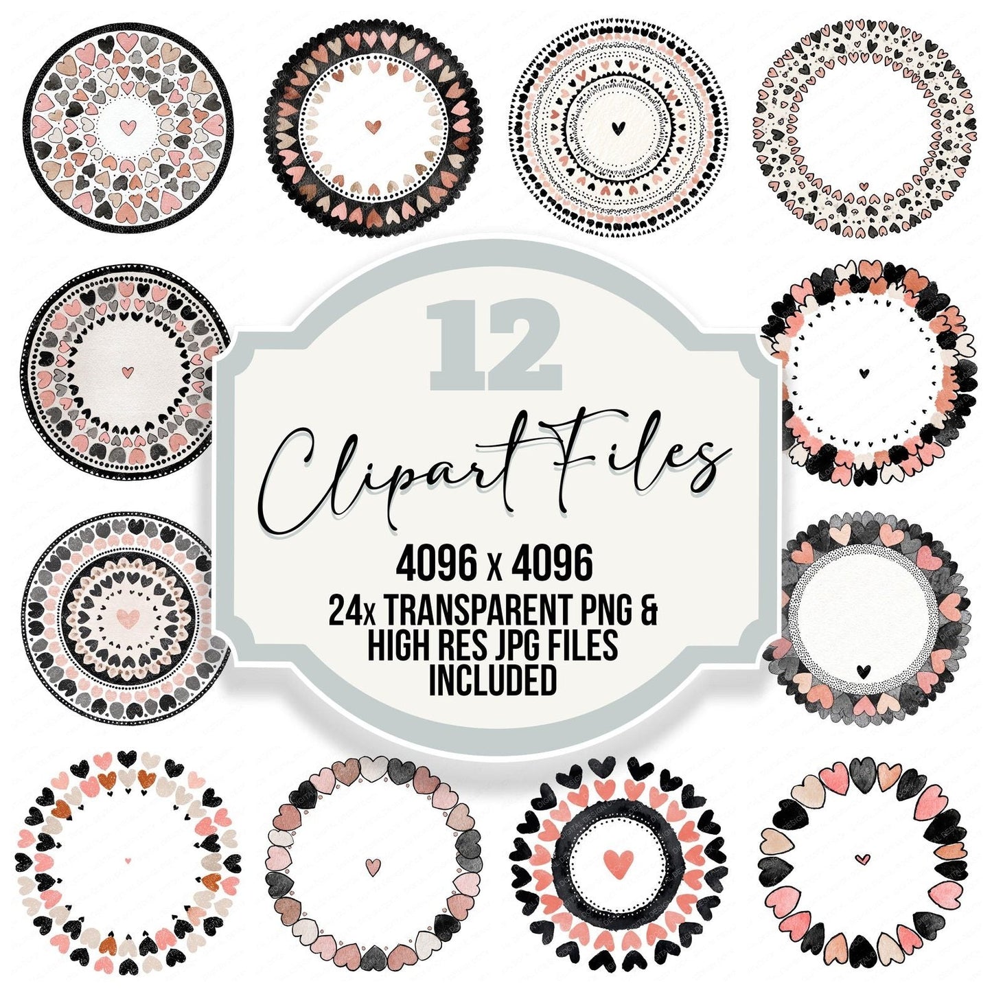 Minimal Pattern Heart Circle Clipart Set (DDD008448)