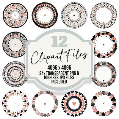 Minimal Pattern Heart Circle Clipart Set (DDD008448)
