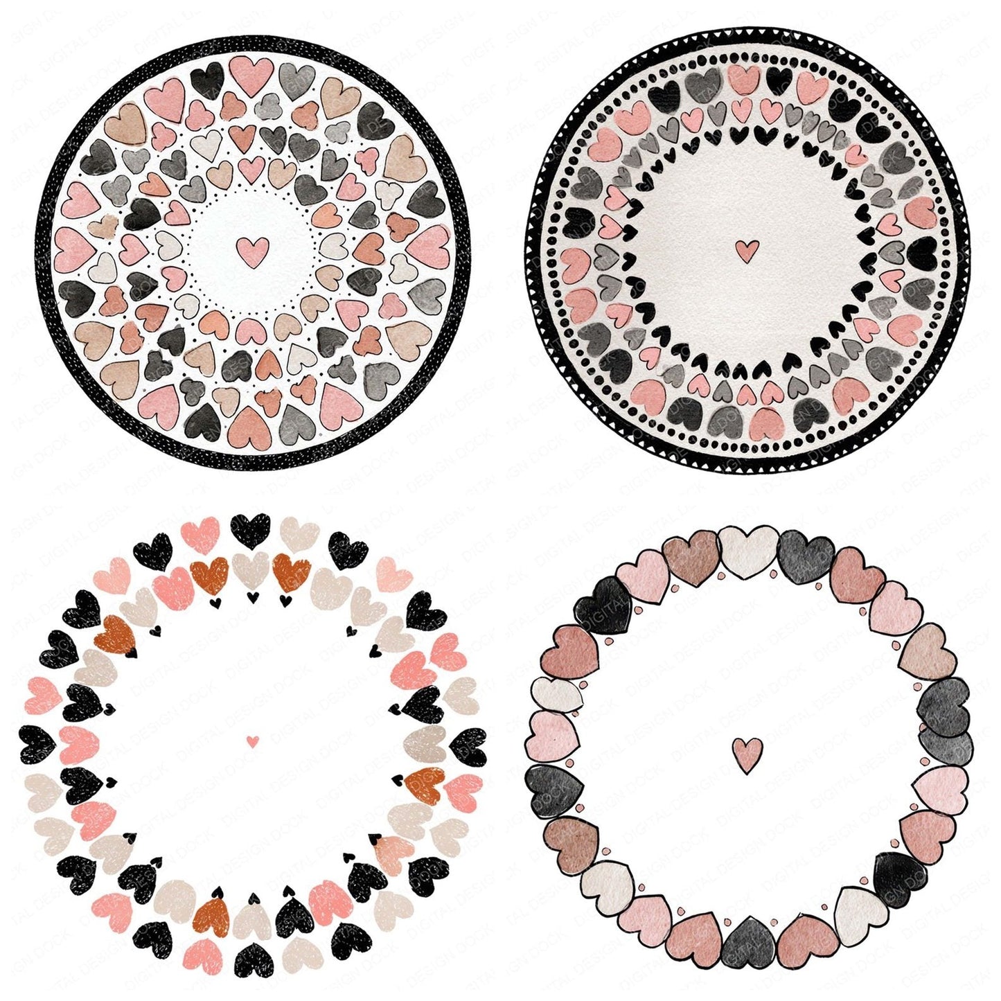 Minimal Pattern Heart Circle Clipart Set (DDD008448)