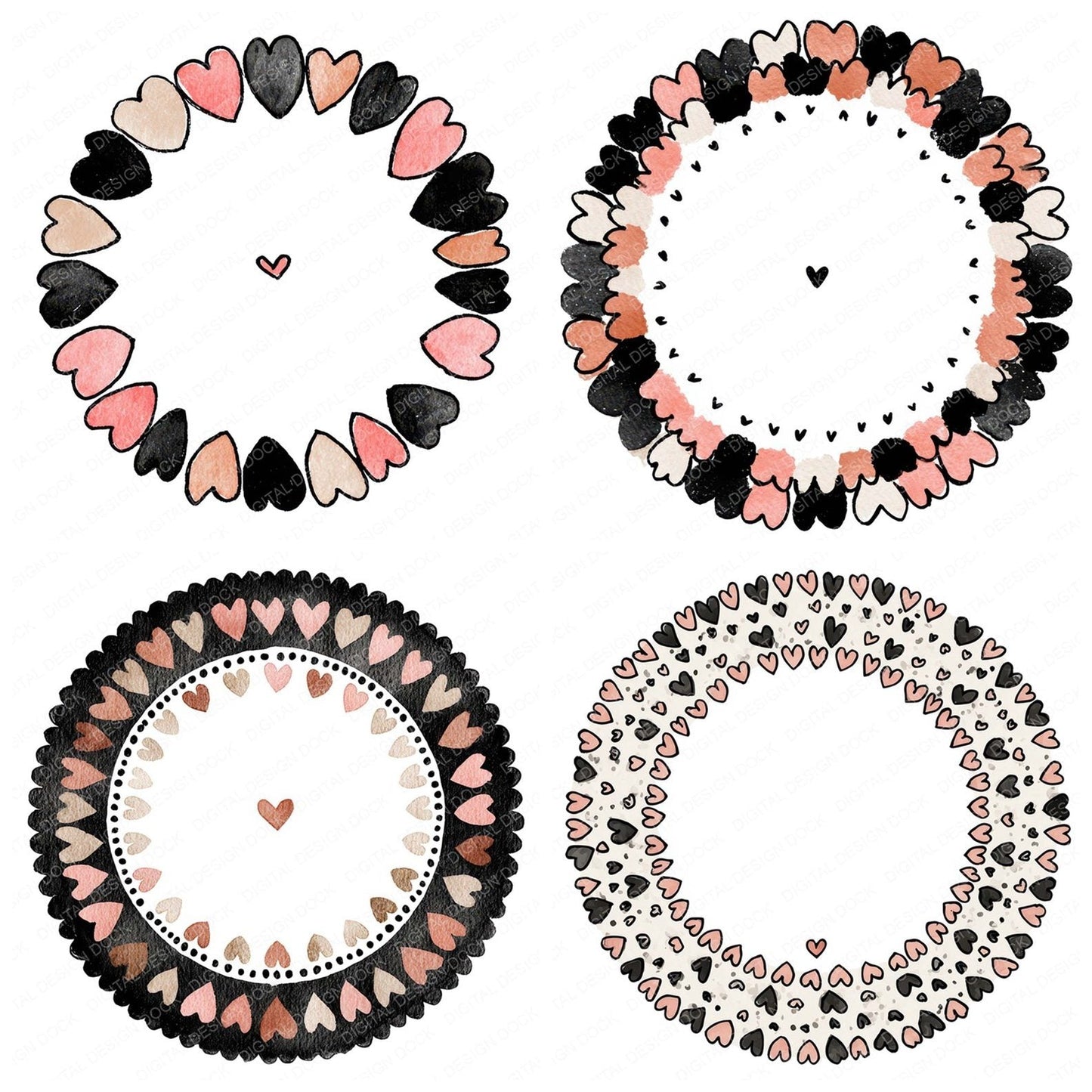 Minimal Pattern Heart Circle Clipart Set (DDD008448)