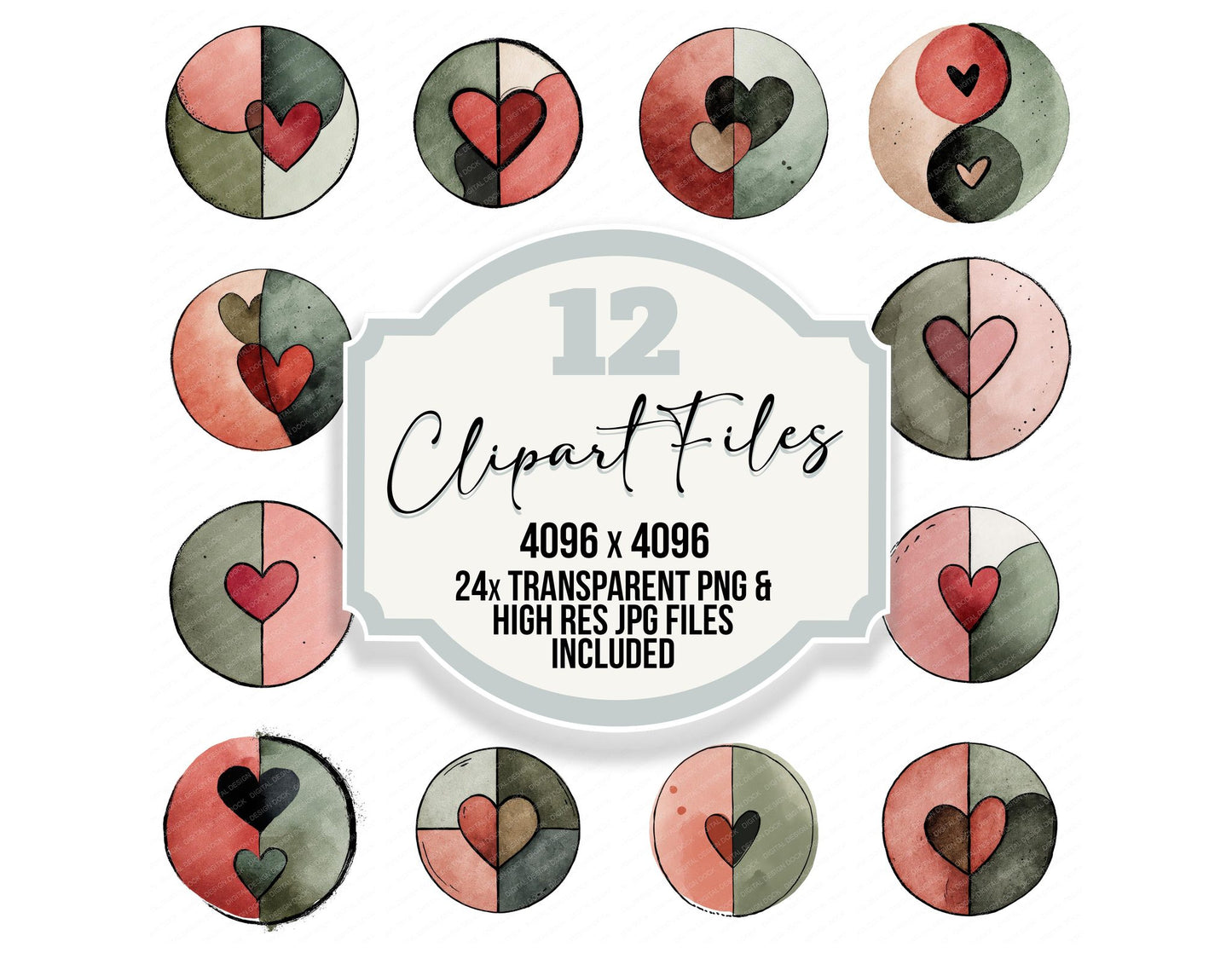 Minimal Split Love Circle Clipart Set (DDD008449)