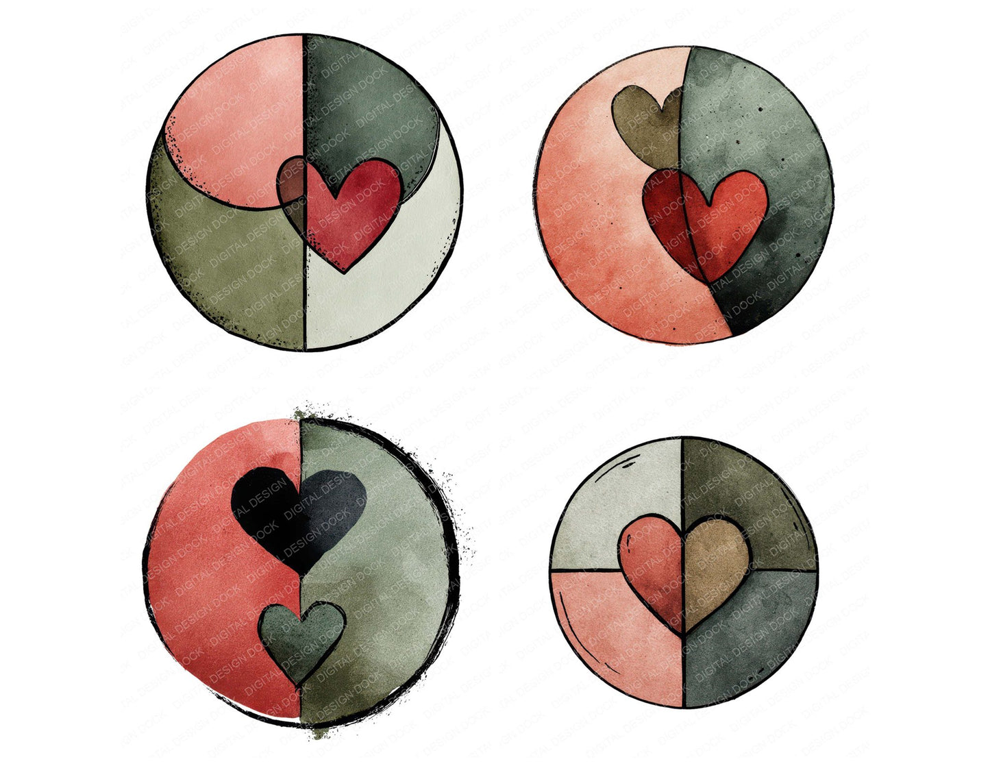 Minimal Split Love Circle Clipart Set (DDD008449)